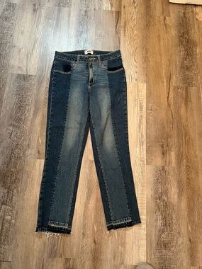 PAIGE Two-Tone Blue Straight Leg Jeans